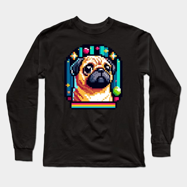 Pixel Pug Long Sleeve T-Shirt by Arteria6e9Vena